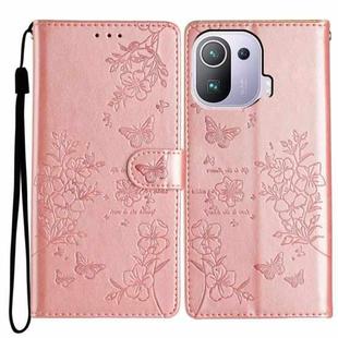 For Xiaomi Mi 11 Pro Butterflies and Flowers Leather Phone Case(Rose Gold)