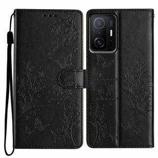 For Xiaomi 11T / 11T Pro Butterflies and Flowers Leather Phone Case(Black)
