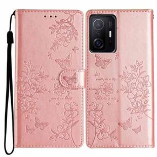 For Xiaomi 11T / 11T Pro Butterflies and Flowers Leather Phone Case(Rose Gold)