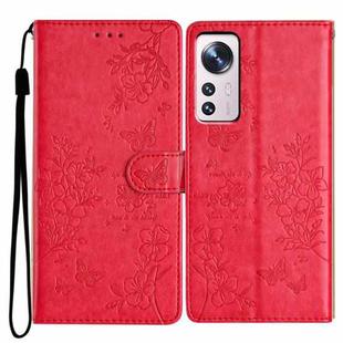 For Xiaomi 12 Lite Butterflies and Flowers Leather Phone Case(Red)