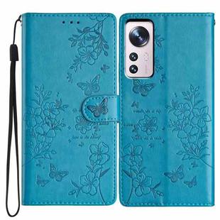 For Xiaomi 12 Pro Butterflies and Flowers Leather Phone Case(Blue)