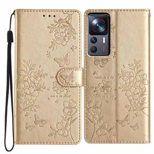 For Xiaomi 12T / 12T Pro Butterflies and Flowers Leather Phone Case(Gold)
