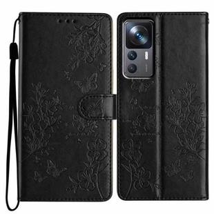 For Xiaomi 12T / 12T Pro Butterflies and Flowers Leather Phone Case(Black)