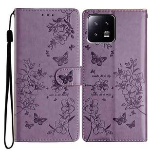 For Xiaomi 13 Butterflies and Flowers Leather Phone Case(Purple)