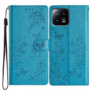 For Xiaomi 13 Butterflies and Flowers Leather Phone Case(Blue)