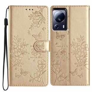 For Xiaomi 13 Lite Butterflies and Flowers Leather Phone Case(Gold)