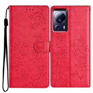 For Xiaomi 13 Lite Butterflies and Flowers Leather Phone Case(Red)