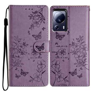 For Xiaomi 13 Lite Butterflies and Flowers Leather Phone Case(Purple)