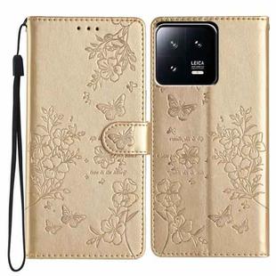 For Xiaomi 13 Pro Butterflies and Flowers Leather Phone Case(Gold)