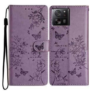 For Xiaomi 13T / 13T Pro Butterflies and Flowers Leather Phone Case(Purple)