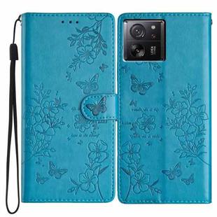 For Xiaomi 13T / 13T Pro Butterflies and Flowers Leather Phone Case(Blue)