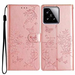 For Xiaomi 15 Butterflies and Flowers Leather Phone Case(Rose Gold)