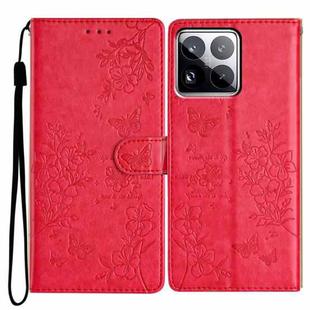 For Xiaomi 15 Pro Butterflies and Flowers Leather Phone Case(Red)