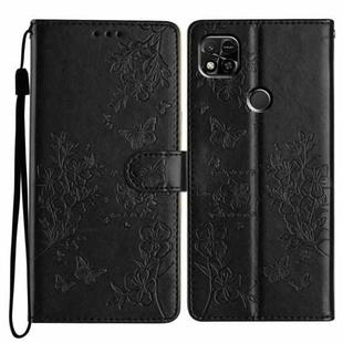 For Redmi 9C Butterflies and Flowers Leather Phone Case(Black)