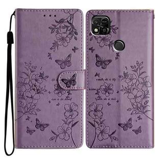For Redmi 9C Butterflies and Flowers Leather Phone Case(Purple)