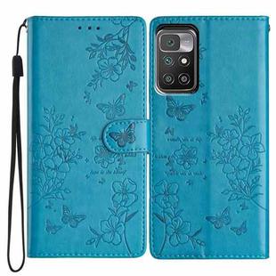 For Redmi 10 Butterflies and Flowers Leather Phone Case(Blue)