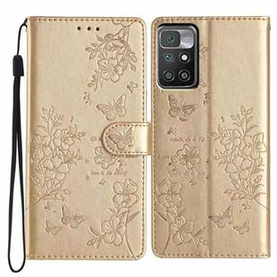 For Redmi 10 2022 Butterflies and Flowers Leather Phone Case(Gold)
