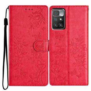 For Redmi 10 2022 Butterflies and Flowers Leather Phone Case(Red)