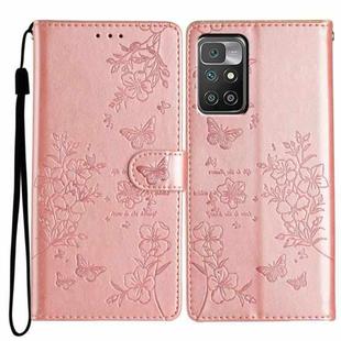 For Redmi 10 2022 Butterflies and Flowers Leather Phone Case(Rose Gold)