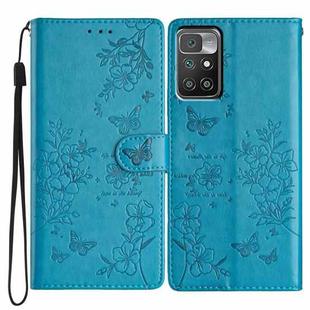 For Redmi 10 2022 Butterflies and Flowers Leather Phone Case(Blue)