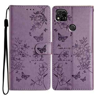 For Redmi 10A Butterflies and Flowers Leather Phone Case(Purple)