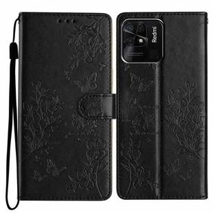 For Redmi 10C Butterflies and Flowers Leather Phone Case(Black)