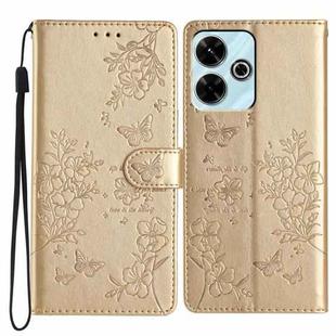 For Redmi 13 4G Butterflies and Flowers Leather Phone Case(Gold)