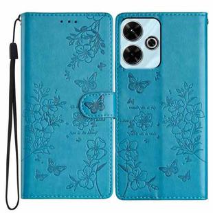 For Redmi 13 4G Butterflies and Flowers Leather Phone Case(Blue)