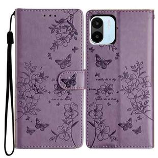 For Redmi A1 Butterflies and Flowers Leather Phone Case(Purple)