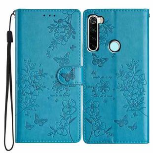 For Redmi Note 8T Butterflies and Flowers Leather Phone Case(Blue)
