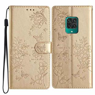 For Redmi Note 9 Pro Butterflies and Flowers Leather Phone Case(Gold)