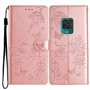 For Redmi Note 9 Pro Butterflies and Flowers Leather Phone Case(Rose Gold)