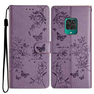 For Redmi Note 9 Pro Butterflies and Flowers Leather Phone Case(Purple)