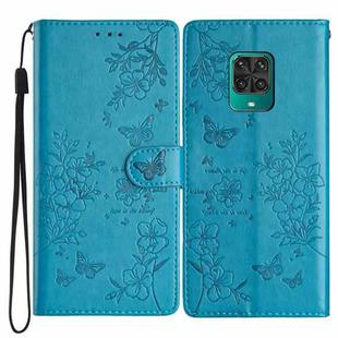 For Redmi Note 9 Pro Butterflies and Flowers Leather Phone Case(Blue)