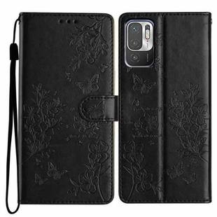 For Redmi Note 10 5G Butterflies and Flowers Leather Phone Case(Black)