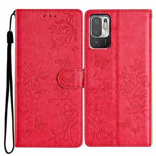 For Redmi Note 10 5G Butterflies and Flowers Leather Phone Case(Red)