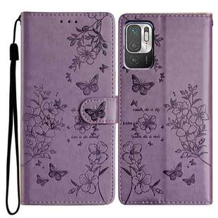 For Redmi Note 10 5G Butterflies and Flowers Leather Phone Case(Purple)