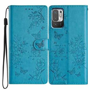 For Redmi Note 10 5G Butterflies and Flowers Leather Phone Case(Blue)