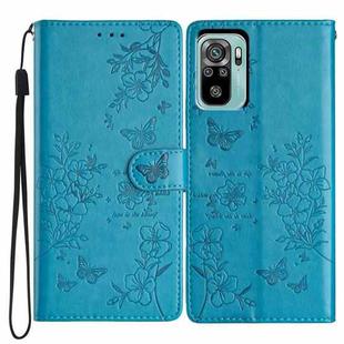 For Redmi Note 10 4G Butterflies and Flowers Leather Phone Case(Blue)