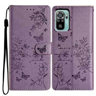 For Redmi Note 10S Butterflies and Flowers Leather Phone Case(Purple)
