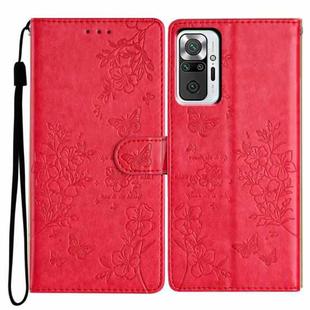 For Redmi Note 10 Pro Butterflies and Flowers Leather Phone Case(Red)