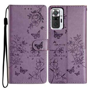 For Redmi Note 10 Pro Max Butterflies and Flowers Leather Phone Case(Purple)