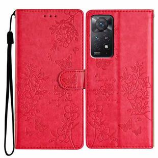 For Redmi Note 11 Pro 5G Global Butterflies and Flowers Leather Phone Case(Red)