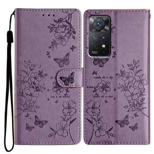 For Redmi Note 11 Pro 5G Global Butterflies and Flowers Leather Phone Case(Purple)