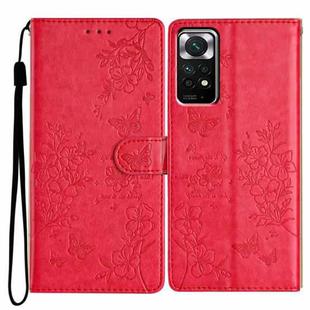 For Redmi Note 11S 4G Butterflies and Flowers Leather Phone Case(Red)