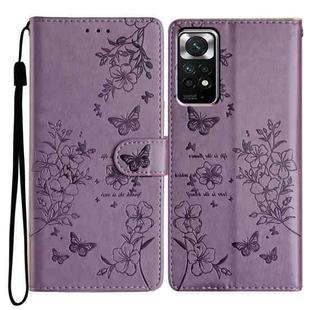 For Redmi Note 11S 4G Butterflies and Flowers Leather Phone Case(Purple)