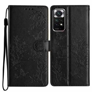 For Redmi Note 11 4G Global Butterflies and Flowers Leather Phone Case(Black)