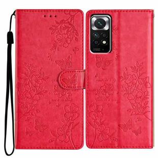 For Redmi Note 11 4G Global Butterflies and Flowers Leather Phone Case(Red)