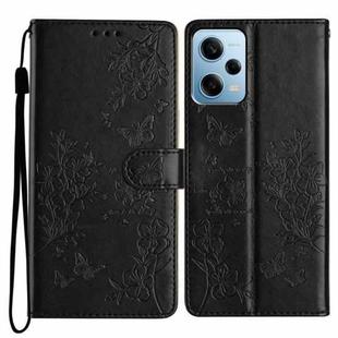 For Redmi Note 12 4G Global Butterflies and Flowers Leather Phone Case(Black)