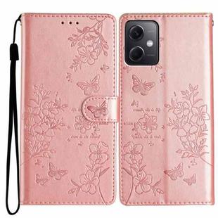 For Redmi Note 12 5G Global Butterflies and Flowers Leather Phone Case(Rose Gold)
